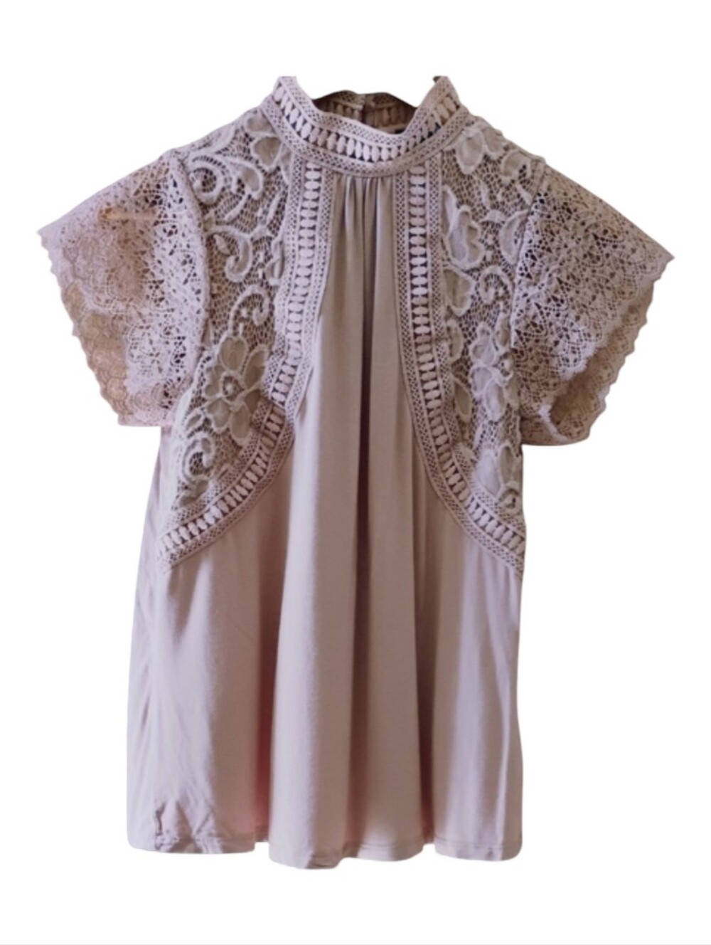 Cable & Gauge Mauve Lace Cap Sleeve Top With Key Hole Closure Dusty Rose Sz S/P
